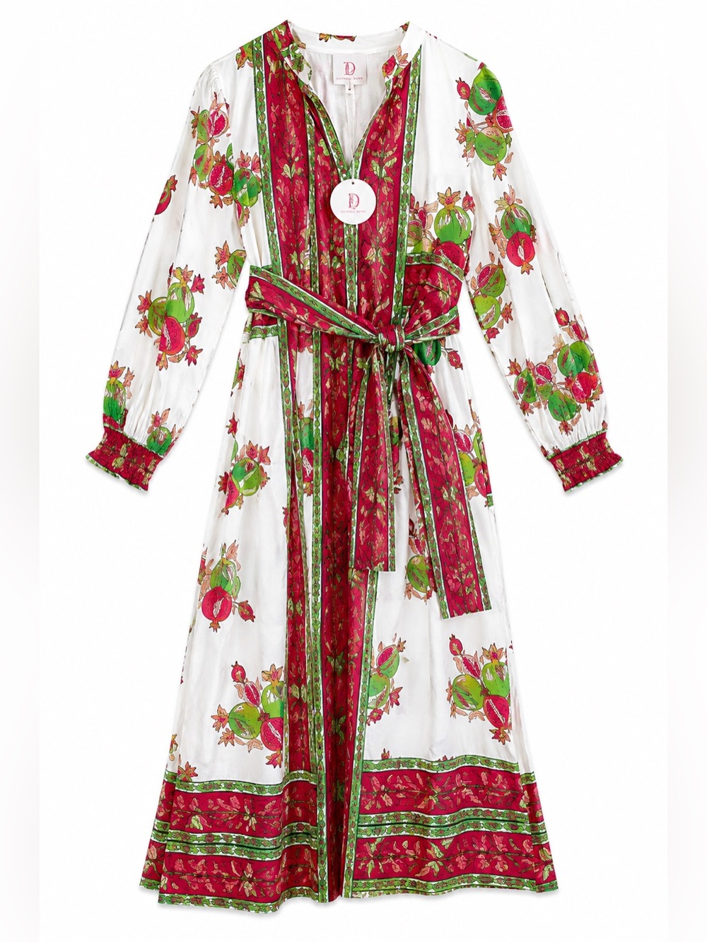 Victoria Dunn Botanical Print Cotton Midi Dress Belted NWT Size M